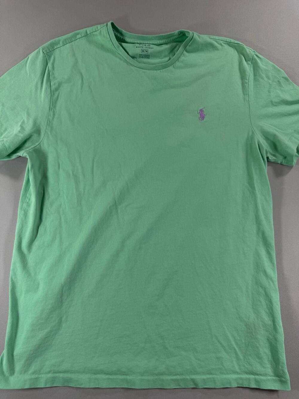 Polo Ralph Lauren Men's Green Purple Pony Logo Crew Short Sleeve T-Shirt Medium